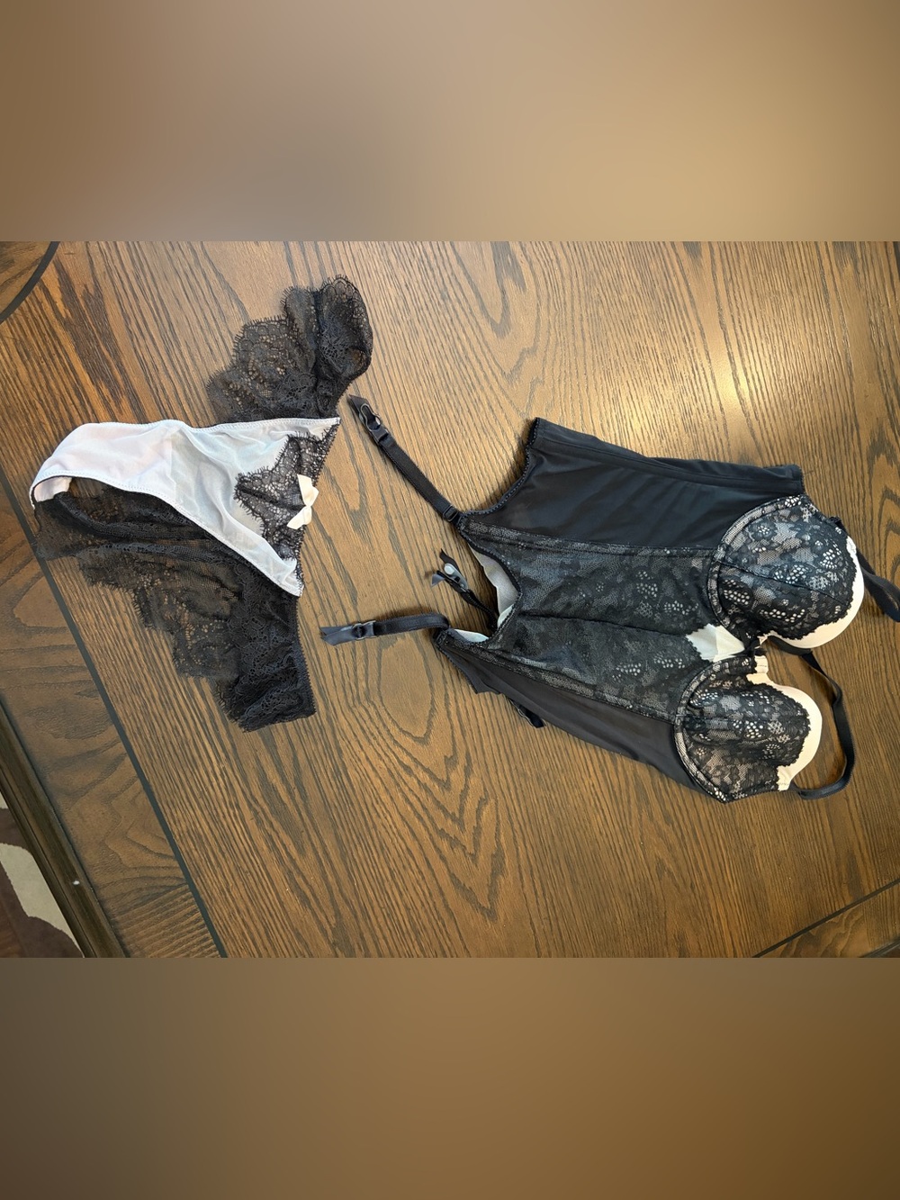 Victoria's Secret Black Lace Bodysuit and Matching Thong